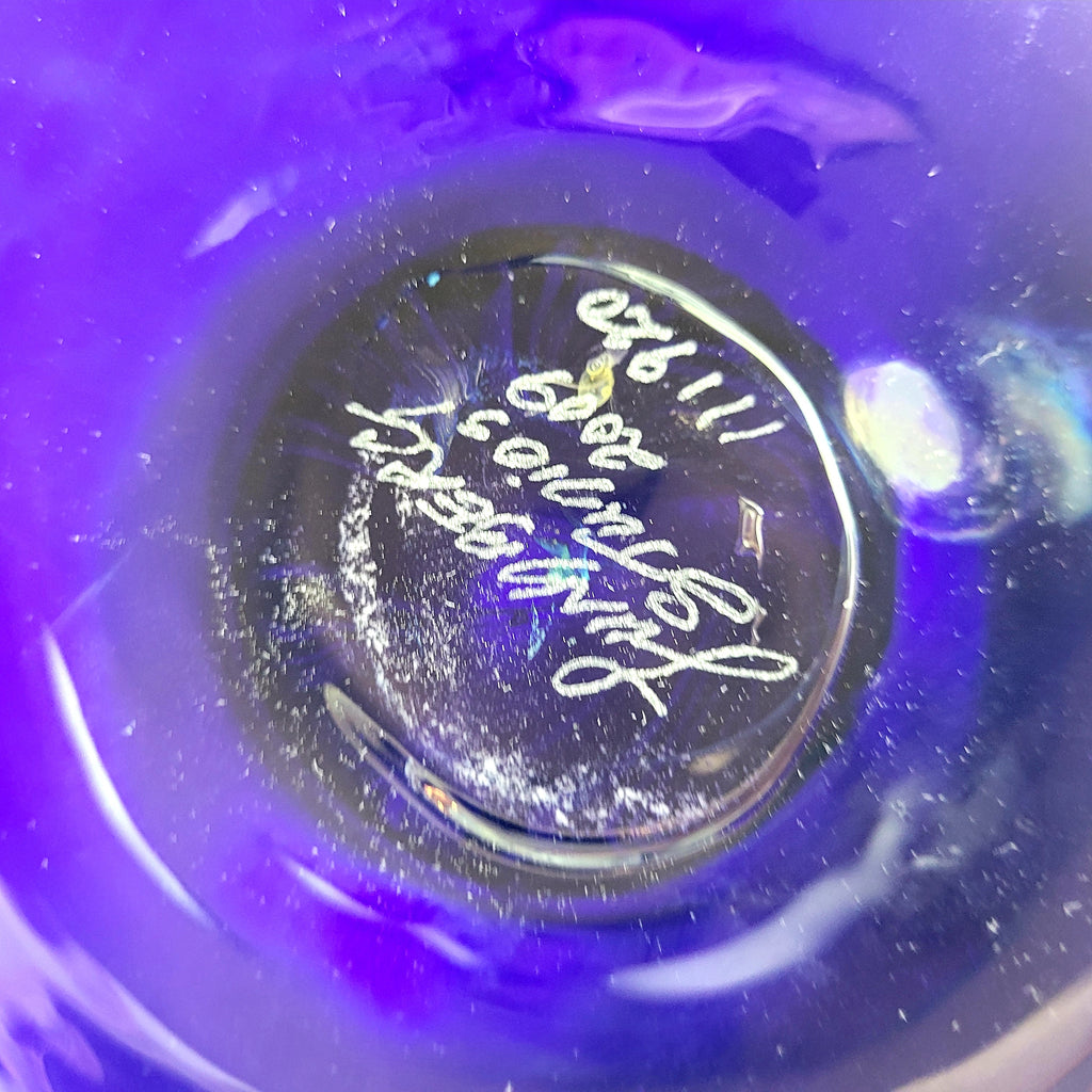 Lundberg Studios Art Glass Cobalt Blue Banana Leaf Vase