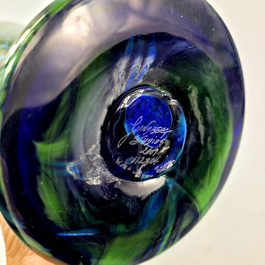 Lundberg Studios Jade Rainbow Swirl Art Glass Vase