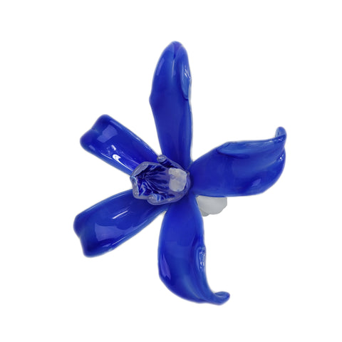 Vintage Cased Art Glass Blue Orchid Flower Perfume Bottle & Stopper