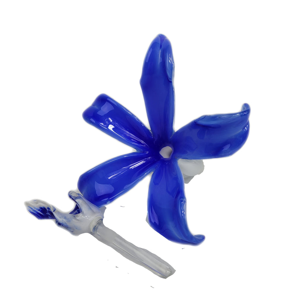 Vintage Cased Art Glass Blue Orchid Flower Perfume Bottle & Stopper