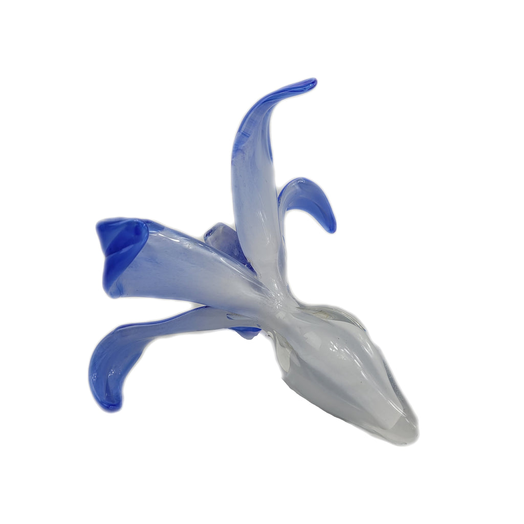 Vintage Cased Art Glass Blue Orchid Flower Perfume Bottle & Stopper