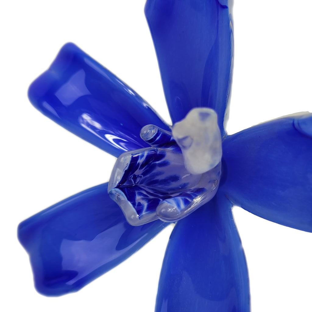 Vintage Cased Art Glass Blue Orchid Flower Perfume Bottle & Stopper