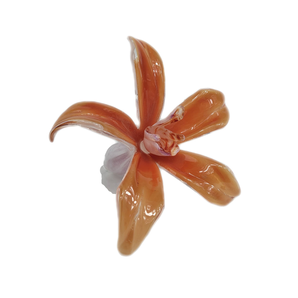 Cased Art Glass Orchid Flower Perfume Bottle & Stopper