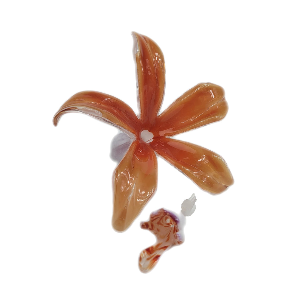 Cased Art Glass Orchid Flower Perfume Bottle & Stopper