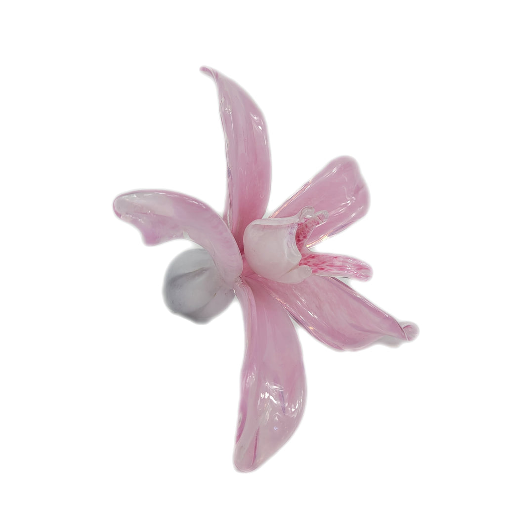 Vintage Cased Art Glass Orchid Flower Perfume Bottle & Stopper