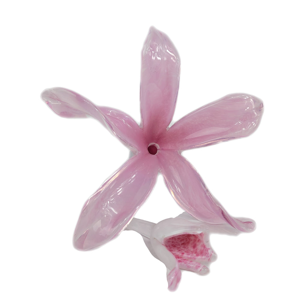 Vintage Cased Art Glass Orchid Flower Perfume Bottle & Stopper