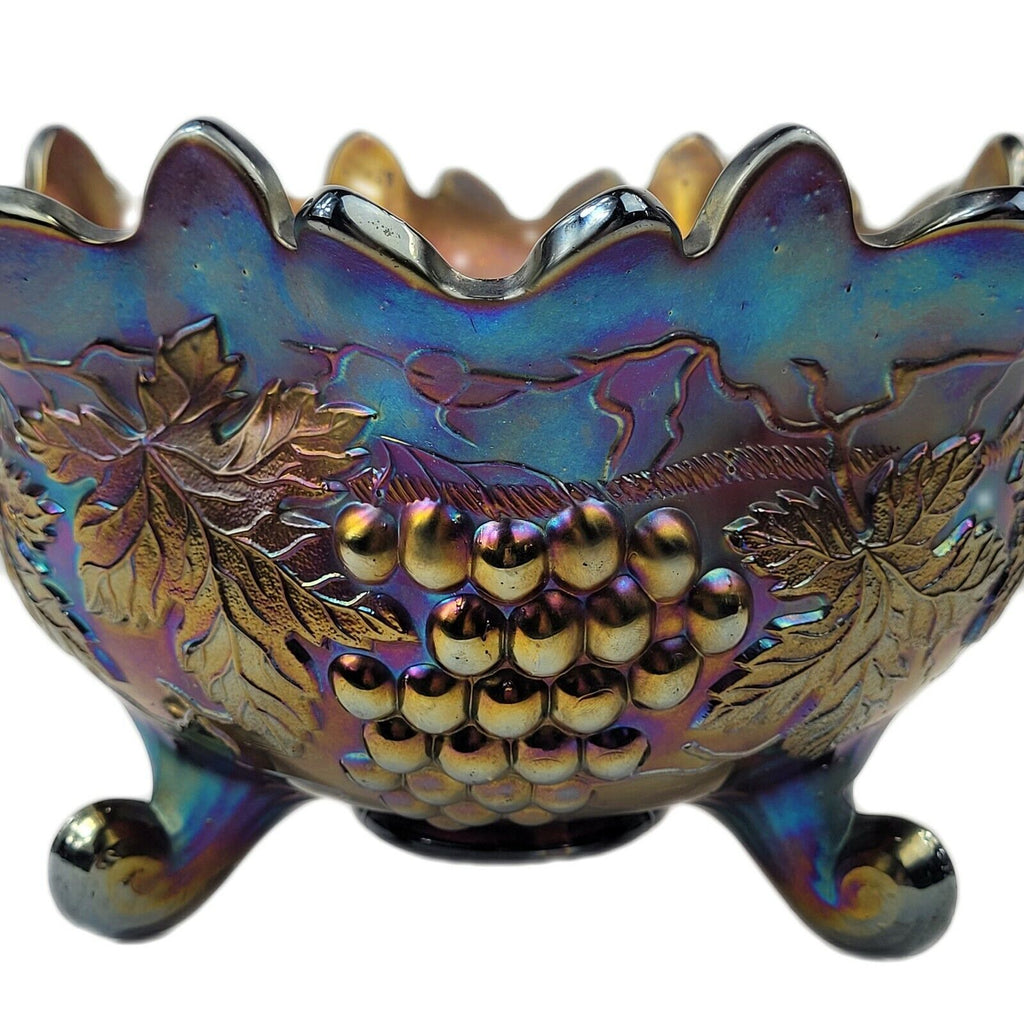 Antique Northwood Carnival Glass Grape and Cable Fruit Bowl
