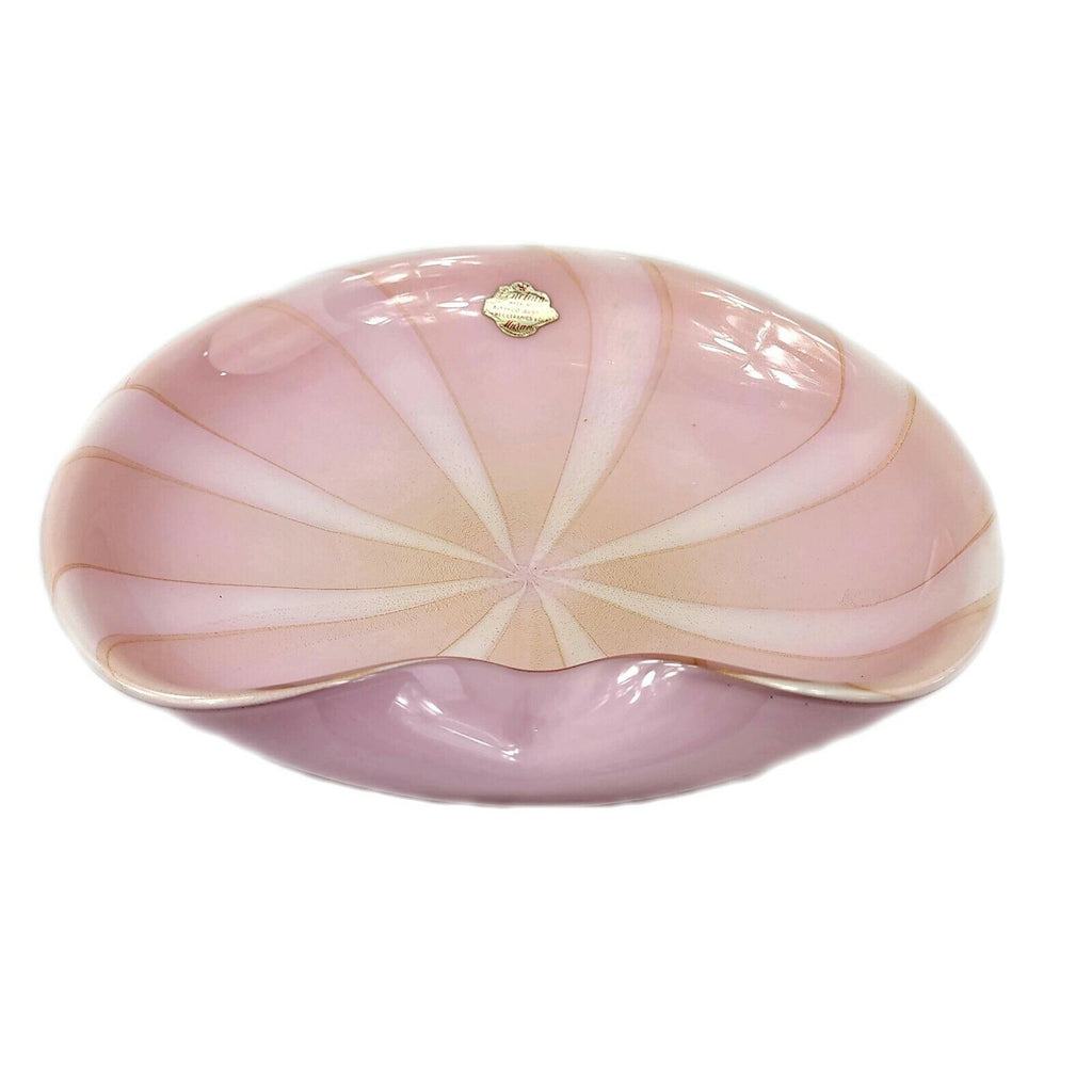 Alfredo Barbini Murano Italy Pink Art Glass Cased Aventurine Dish