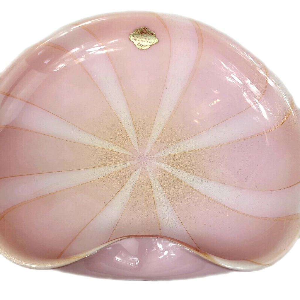 Alfredo Barbini Murano Italy Pink Art Glass Cased Aventurine Dish