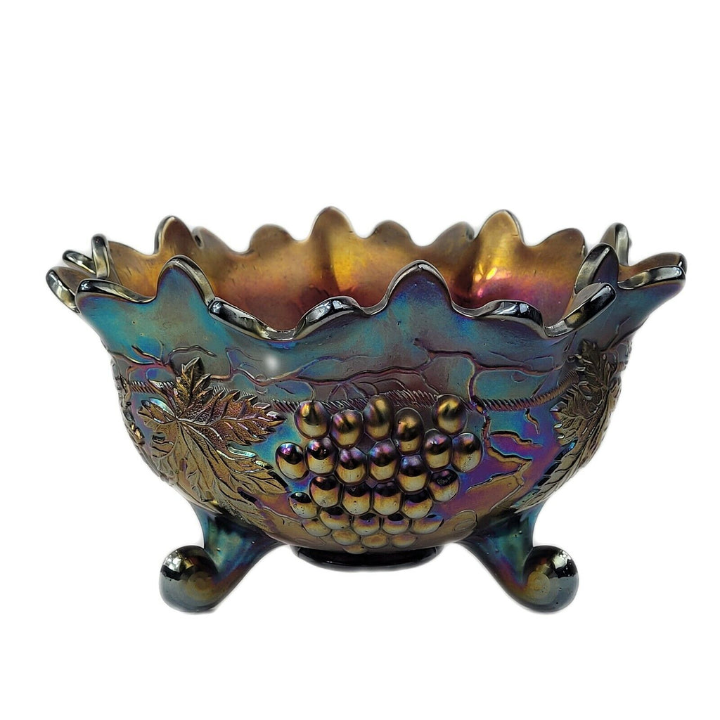 Antique Northwood Carnival Glass Grape and Cable Fruit Bowl