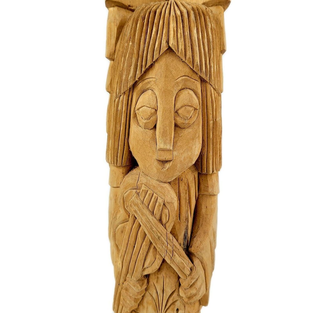 Dariusz Zegadlo Hand Carved Folk Art Wood Angel Playing Violin Sculpture