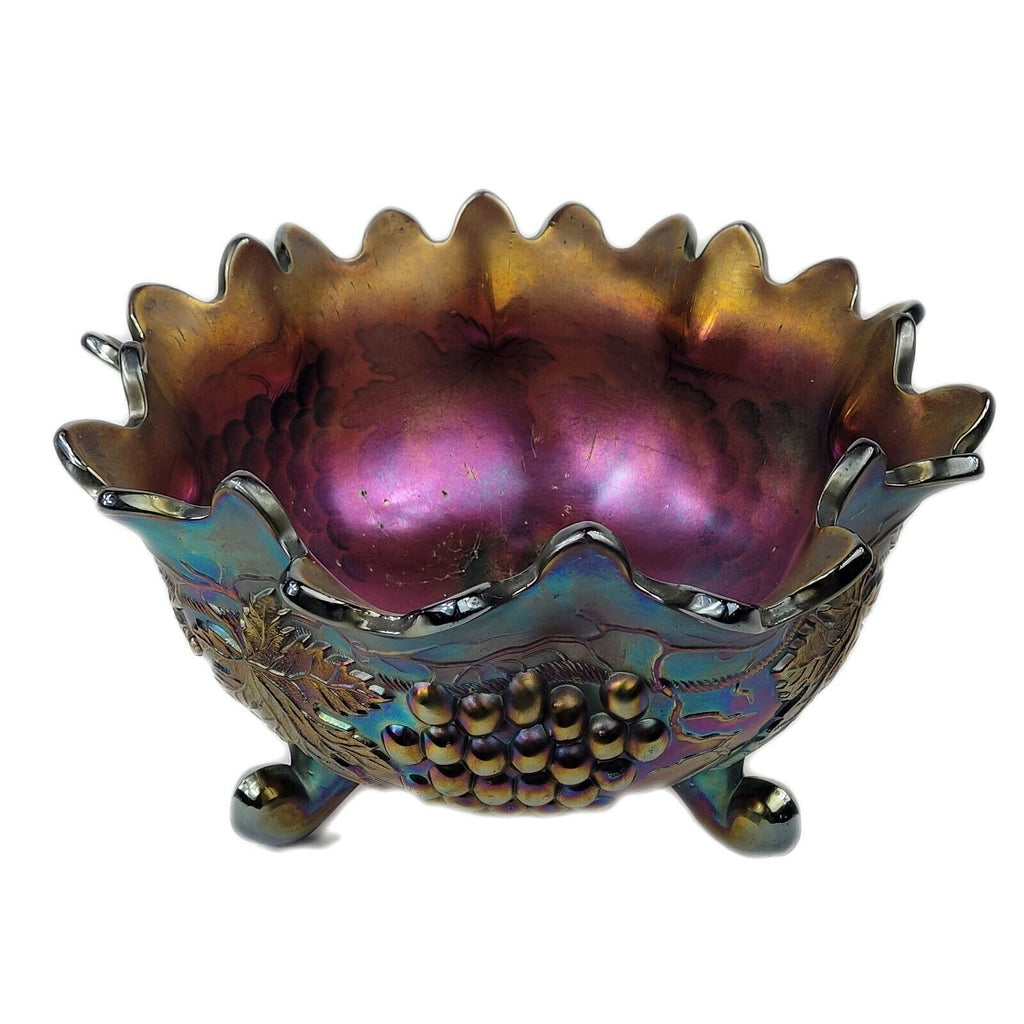 Antique Northwood Carnival Glass Grape and Cable Fruit Bowl