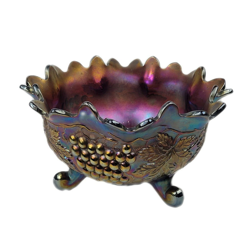 Antique Northwood Carnival Glass Grape and Cable Fruit Bowl