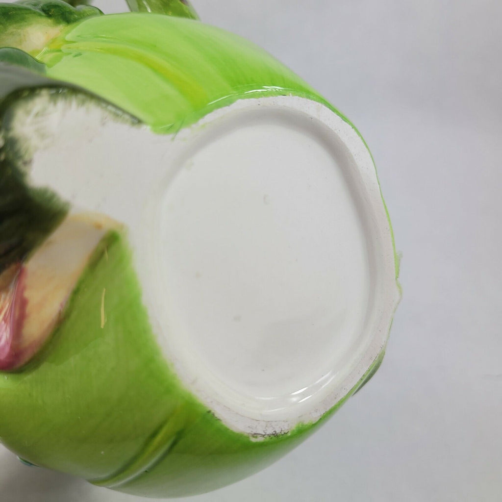 Cottage Style Ceramic Pitcher and Covered Sugar Set Floral and Frog