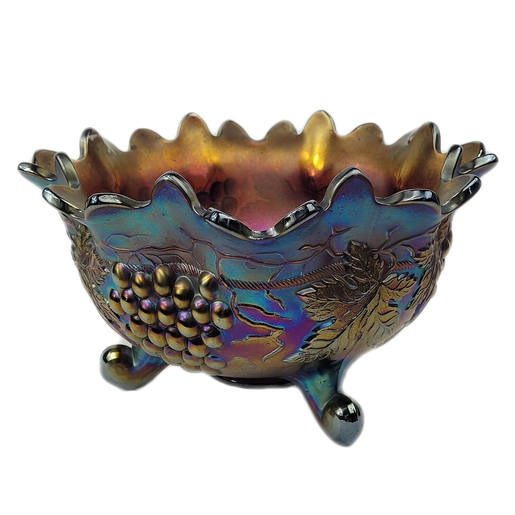 Antique Northwood Carnival Glass Grape and Cable Fruit Bowl
