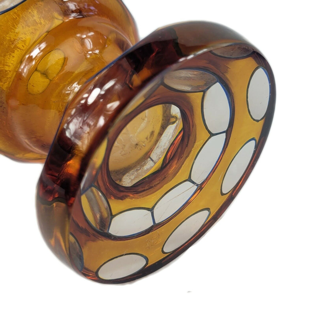 Moser Bohemian Czech Trumpet Vase Amber Cut to Clear