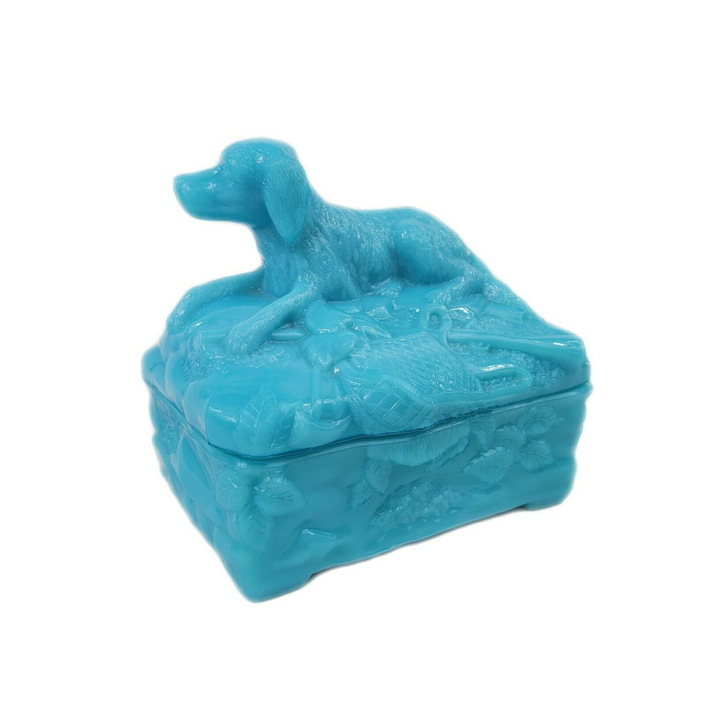 Antique Vallerysthal Milk Glass Hunting Dog Covered Candy Dish