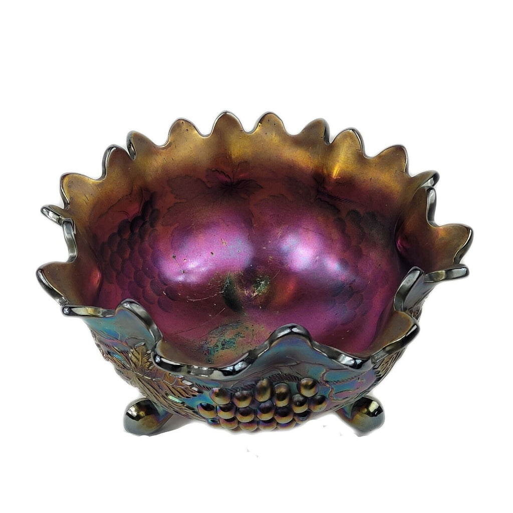 Antique Northwood Carnival Glass Grape and Cable Fruit Bowl