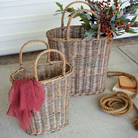 Tall Oval Wicker Baskets Set of 2
