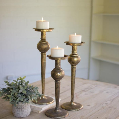 Antique Brass Finish Candle Stand Holders Set of 3