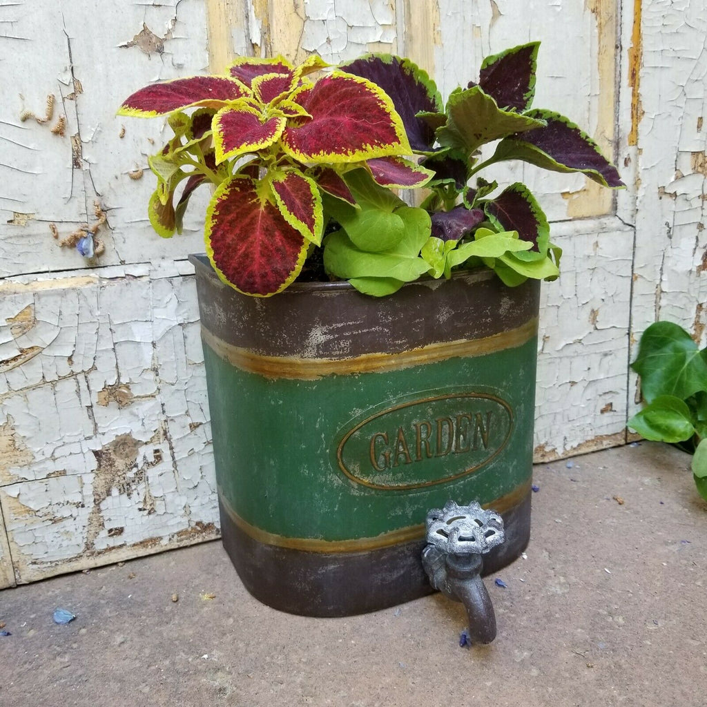 Antique Cottage Style Metal Water Faucet Wall Hanging Basket Planter 9"