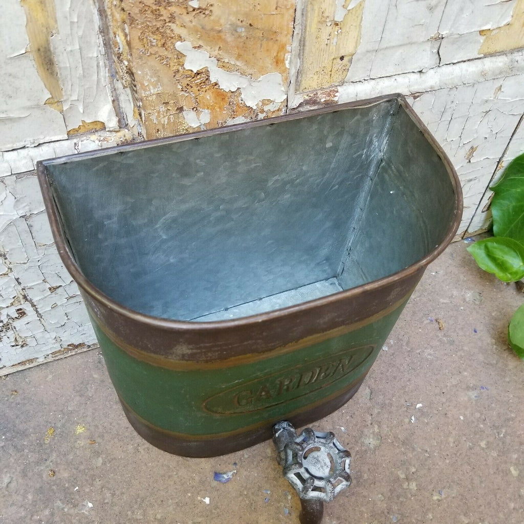 Antique Cottage Style Metal Water Faucet Wall Hanging Basket Planter 9"