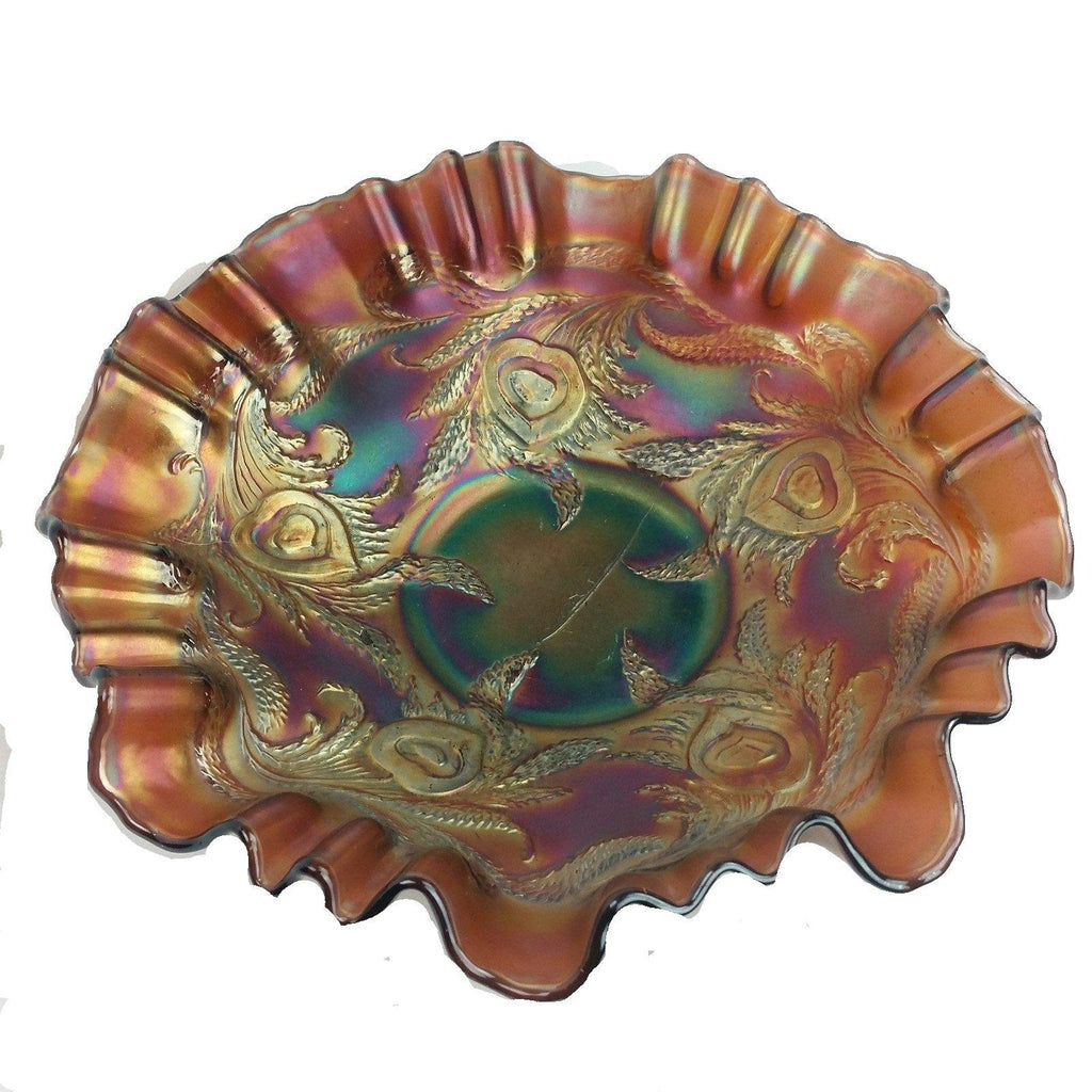 Antique Fenton Carnival Glass Heart and Vine Bowl Pre logo