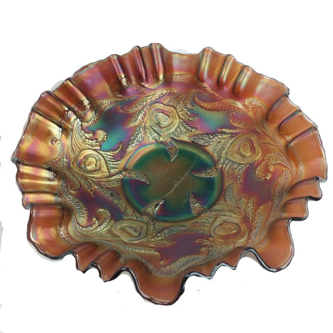 Antique Fenton Carnival Glass Heart and Vine Bowl Pre logo