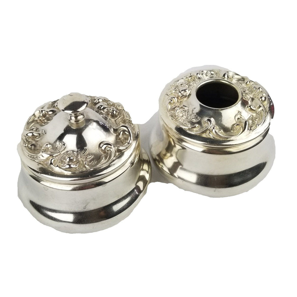 Antique Forbes Quadruple Silverplate Hair Receiver and Powder Jar Set