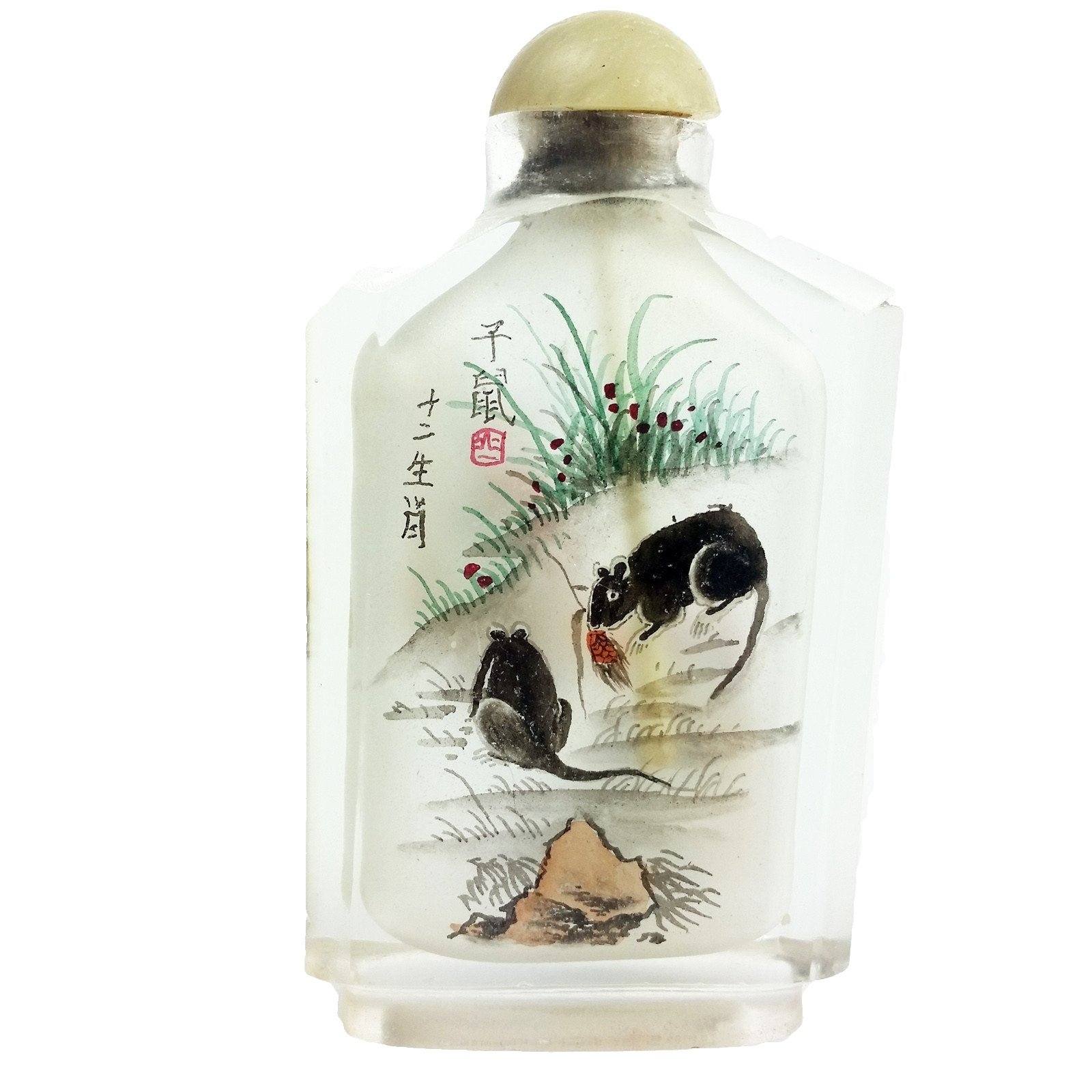Vintage (c. 1950) Chinese Reverse-Painted Snuff Bottle w/ Glass Overla –  Shogun's Gallery