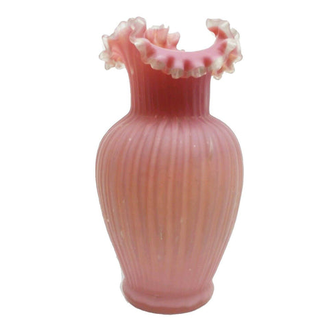 Antique Hand Blown Victorian Cased Glass Vase with Ruffled Rim