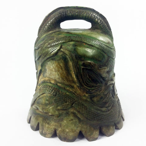 Antique Hand Carved Jade Bell With Dragons
