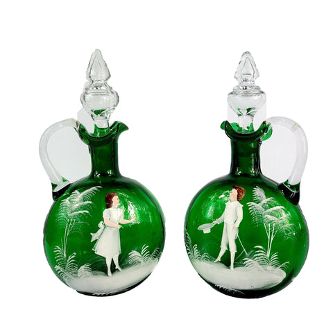 Antique Hand Painted Mary Gregory Glass Cruet Set