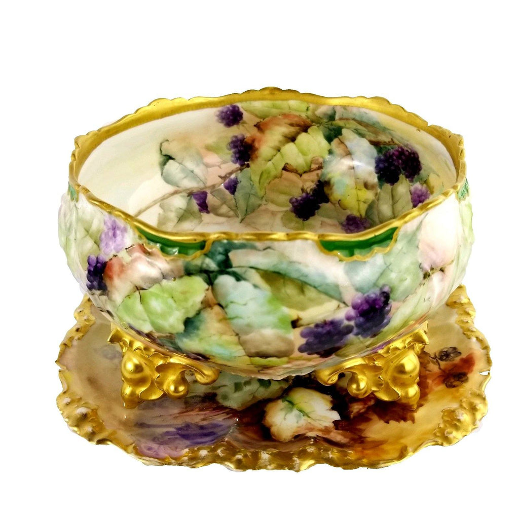 Antique Jean Pouyat Limoges Porcelain Charger Plate And Footed Ferner Jardiniere Vase