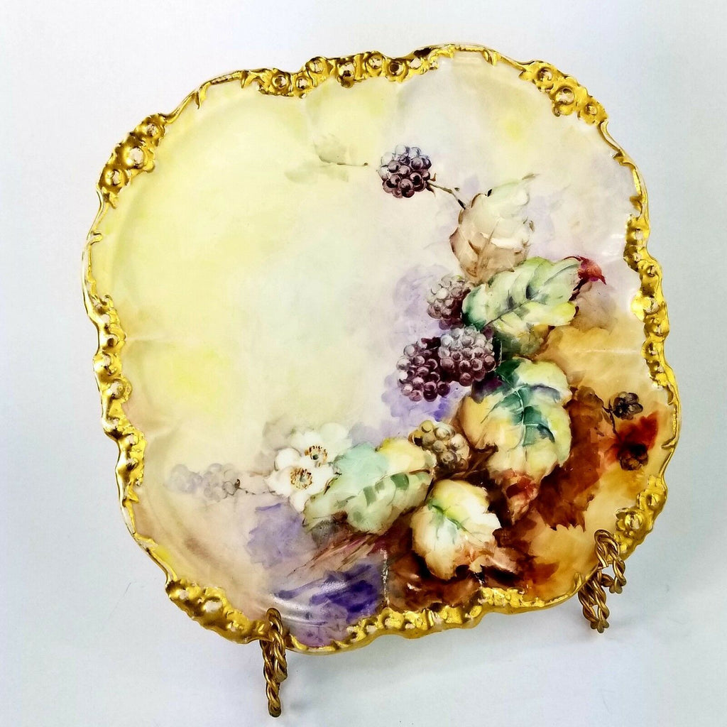 Antique Jean Pouyat Limoges Porcelain Charger Plate and Footed Ferner Jardiniere Vase