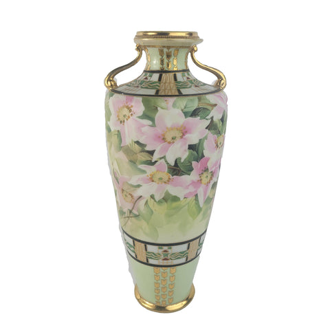 Antique Nippon Hand Painted Clematis Porcelain Vase