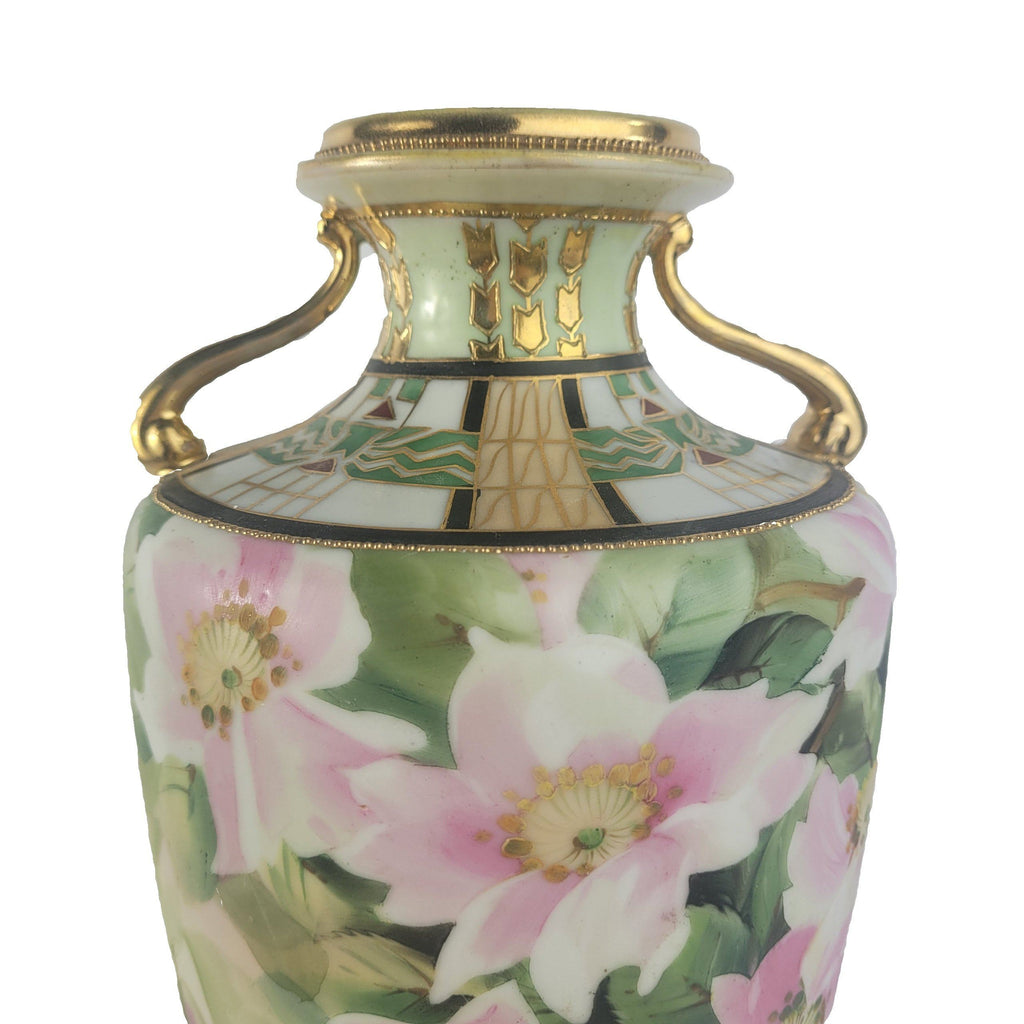Antique Nippon Hand Painted Clematis Porcelain Vase