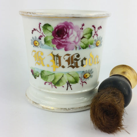 Antique Personalized Shaving Or Mustache Mug With Roses And Brush