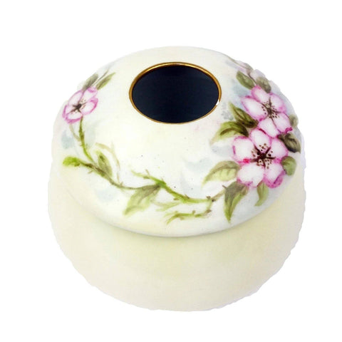 Antique Porcelain Hair Receiver with Flowers