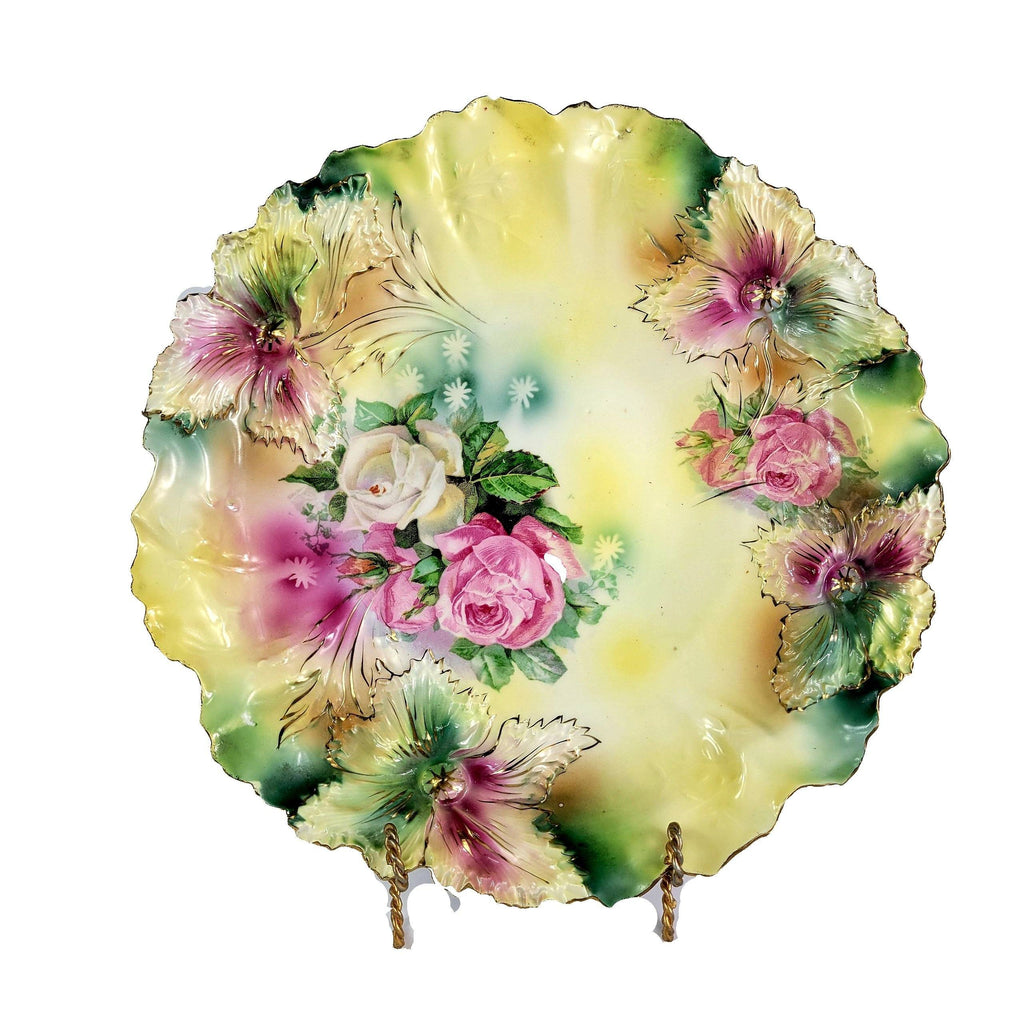 RS Prussia BolL Stylized Daisy Floral Swirl Rim Multi Color Roses & Flowers Mold 40 newest