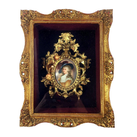 Antique Shadow Box With Gold Rococo Frame And Porcelain Plaque Personalized 1904