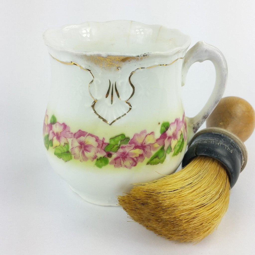 Antique Shaving Or Mustache Mug With Floral Pattern Brush Included