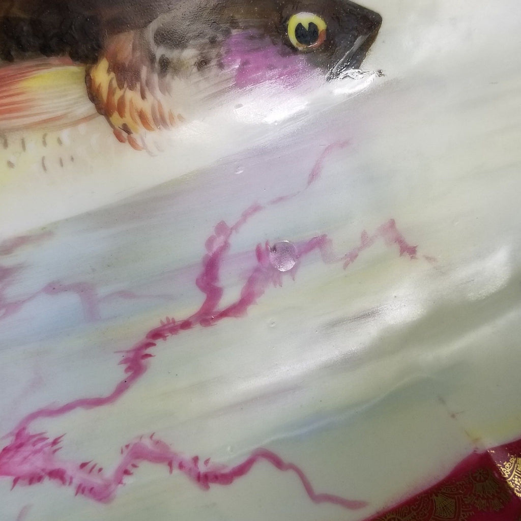 Antique Signed Barbarin Limoges Porcelain Fish Platter and Plate Serving Set