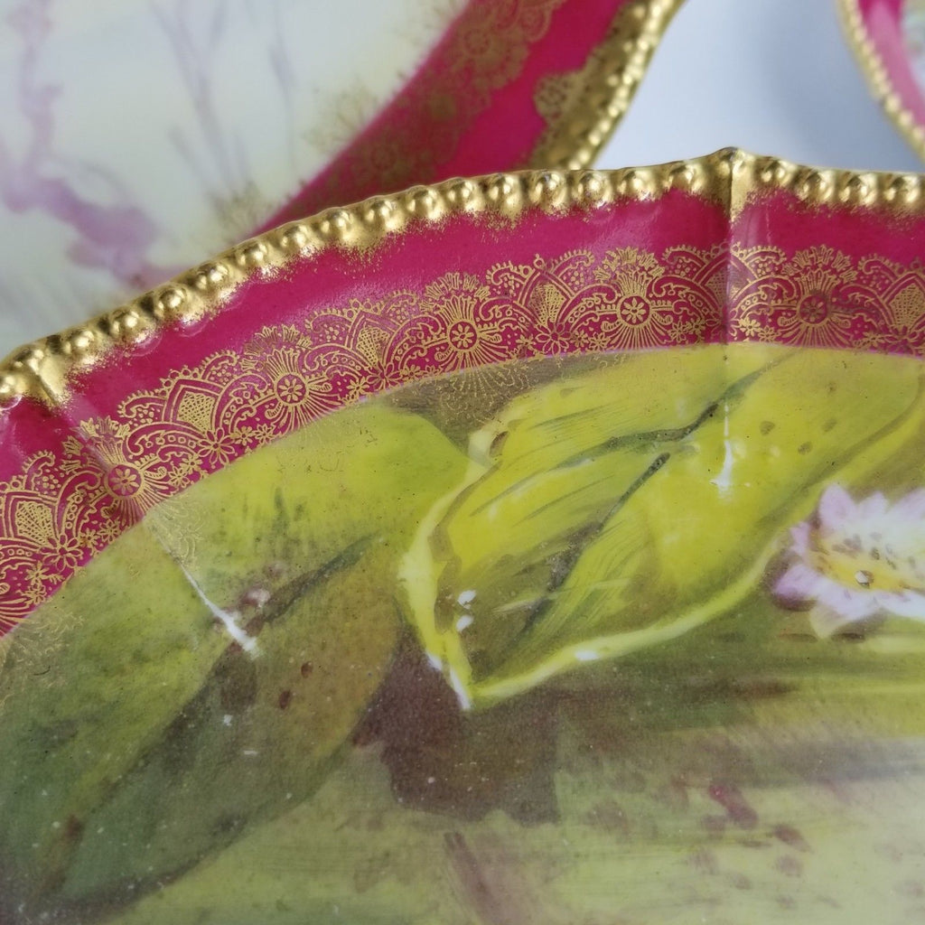 Antique Signed Barbarin Limoges Porcelain Fish Platter and Plate Serving Set