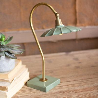 Antique Style Brass Goose Neck Table Lamp With Enamel Shade
