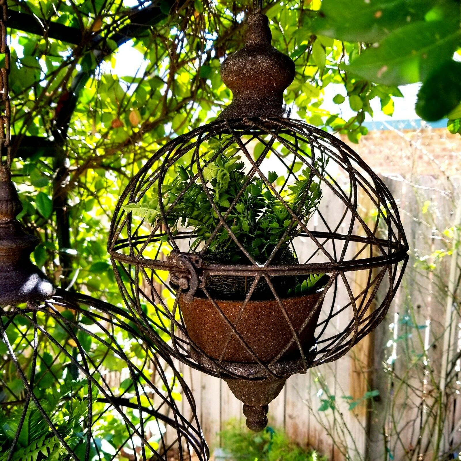 sphere planter hanging Antique Style Metal Wire Hanging Orb Planter Cages Set of 2