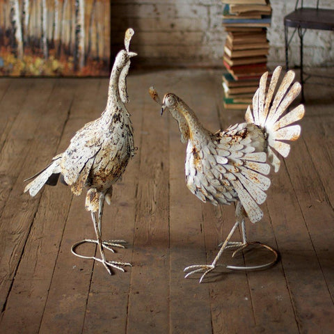 Antique Style White Metal Turkey Pair
