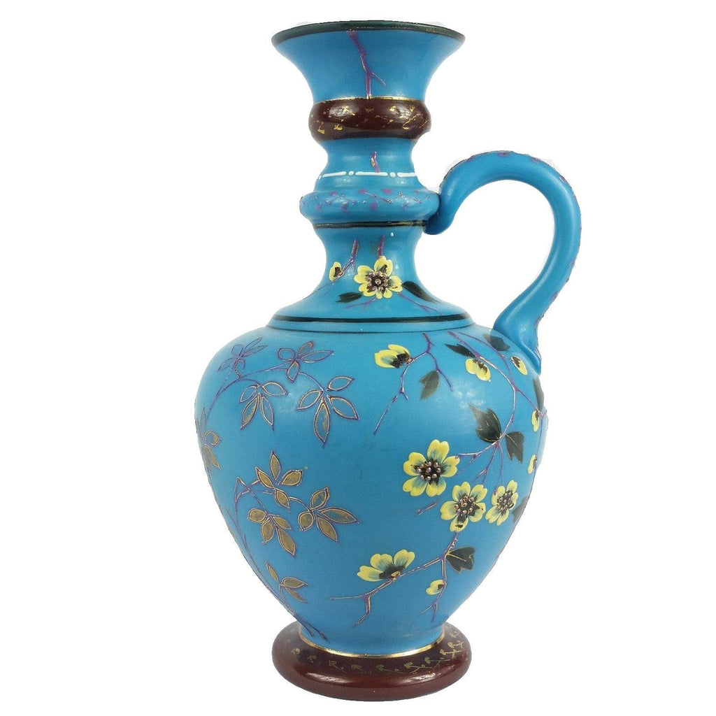 Antique Victorian Enameled Glass Vase with Handle Webb Mt Washington Style