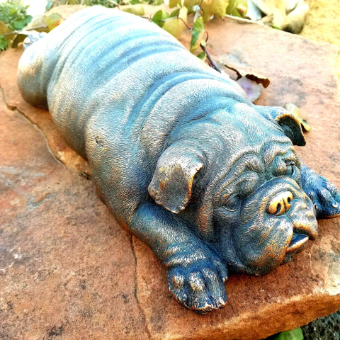Bulldog Sleeping Dog Statue with Bronze Patina