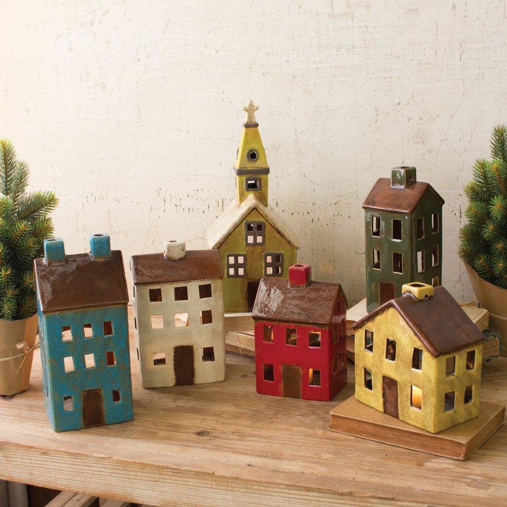 Ceramic Village Votive Candle Holder Set Of 6